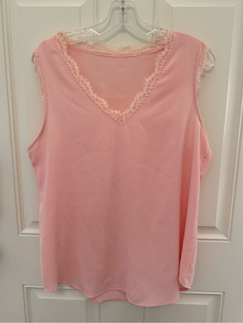 Women's Pink Lace-Trim V-Neck Sleeveless Top